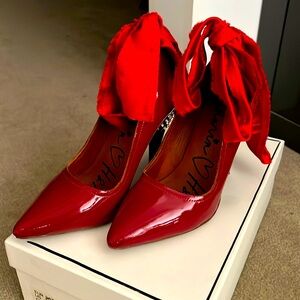 H&M x Lanvin red patent leather women shoes.